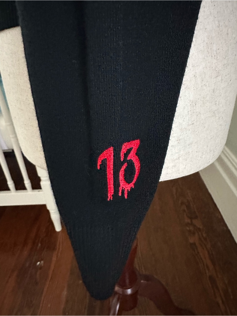 Black Cardigan Sweater with Unlucky 13 Red Cat Embroidery - Picture 5 of 5